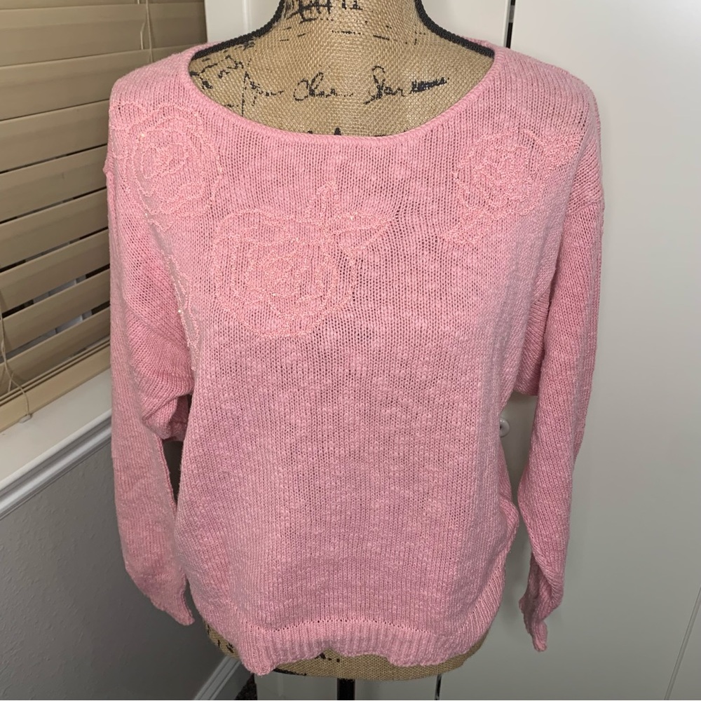 Vintage Pandora Floral Beaded Accent Crewneck Sweater.